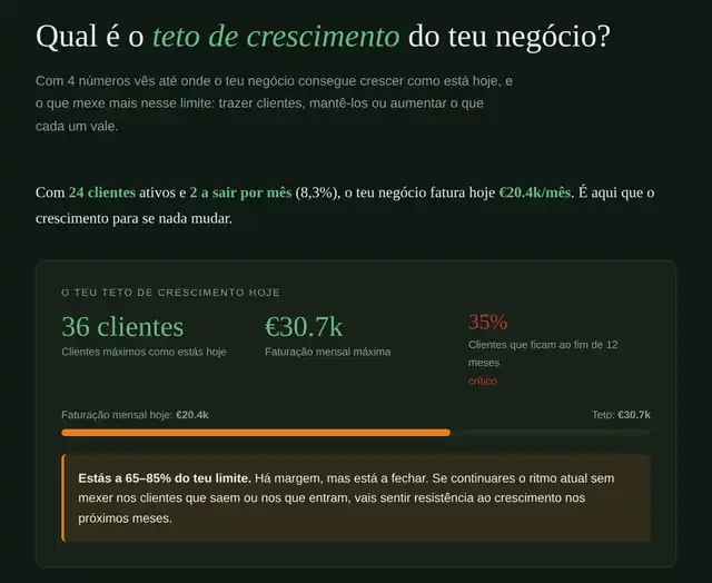 Exemplo de resultado da calculadora do teto de crescimento